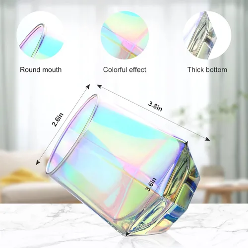 Vista 2 de Copa de vino sin tallo para vino tinto y blanco, cristalería iridiscente en forma de diamante para whisky, cóctel, regalo para aniversario, boda