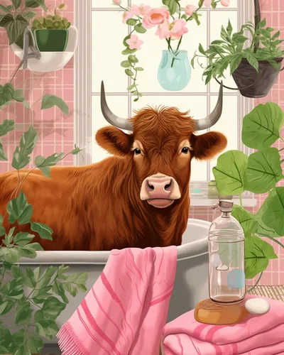 Vista 26 de Pintura por números para adultos, baño, animales, bricolaje, pintura al óleo digital, pintura acrílica, cebra, arte de pared, hojas verdes, bañera