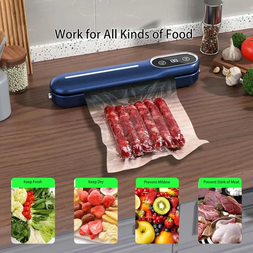 Vista 4 de Máquina selladora al vacío para alimentos, potente succión y temporizador digital de cuenta regresiva, modos seco/húmedo, 15 bolsas de sellado al