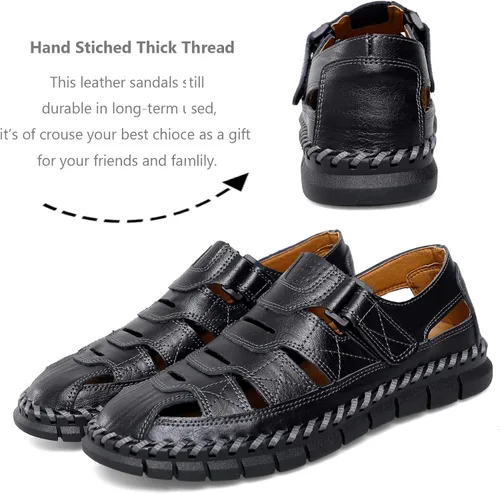 Vista 4 de MAIZUN Sandalias de cuero para hombre con puntera cerrada, zapatos de pescador de playa, sandalias deportivas de verano al aire libre