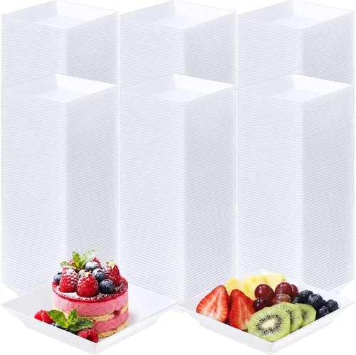 Vista 18 de 200 Piezas Platos Cuadrados Mini para Postre de 2.5 x 2.5 Pulgadas Platos Desechables para Aperitivos Platos Pequeños de Plástico Transparente