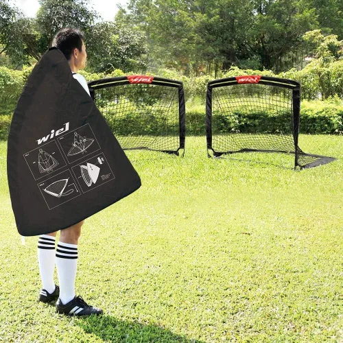 Vista 5 de Wiel Portería de fútbol, 4 pies x 3 pies, red fácil de plegar, tiras reflectantes para jugar al anochecer, juego de 2 para juegos de patio trasero