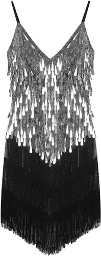 Vista 3 de Sywiyi Wonen's - Vestido de baile con flecos y lentejuelas brillantes, tango latino, Samba, con borlas y flecos, vestido de fiesta de noche