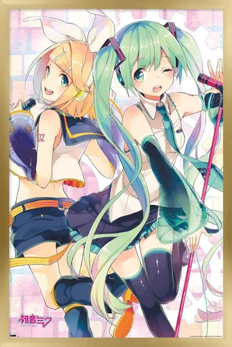 Vista 17 de Trends International Hatsune Miku - Póster de pared dúo, 22.4 pulgadas de largo x 14.7 W, versión enmarcada en madera de granero Versión enmarcada