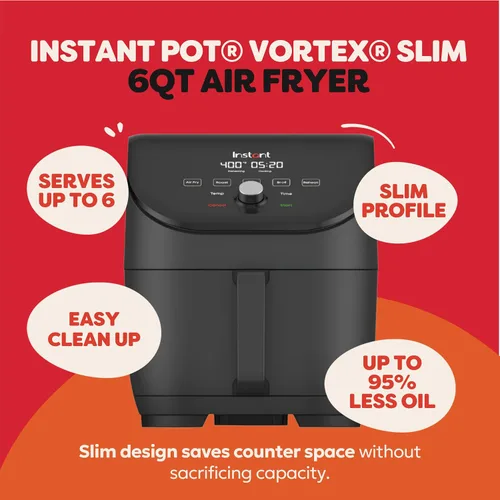 Vista 2 de Instant Pot Vortex Slim - Freidora de aire de 6 cuartos que cruje, asa, recalienta, hornea, asa y es silenciosa, ahorra espacio, antiadherente, apta