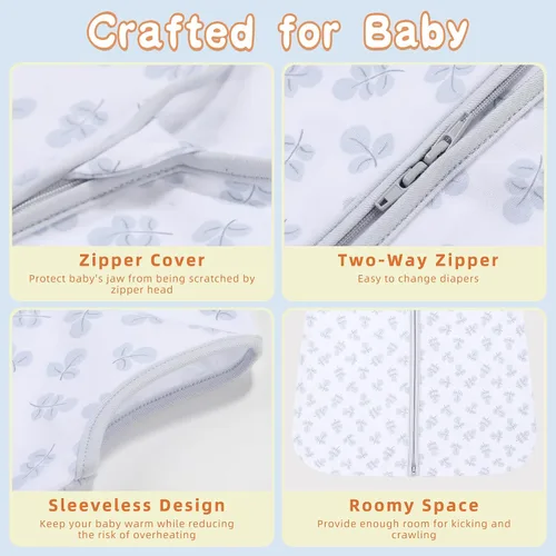 Vista 4 de DaysU Cotton Baby Sleep Sack, Baby Sleeping Bag with Two-Way Zipper, 0.5 TOG Wearable Blanket for Newborn Baby Boys and Girls