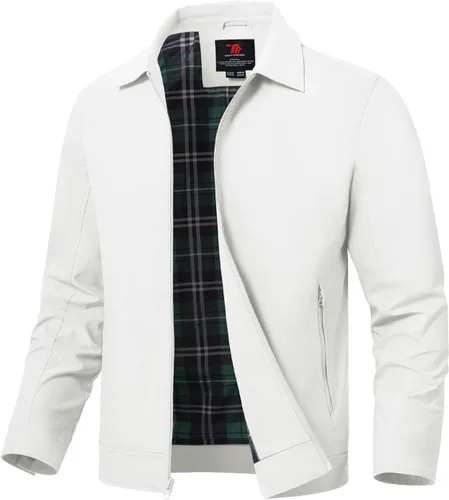 Vista 14 de TBMPOY Chaquetas ligeras para hombre, cortavientos ligeros, con cremallera completa, casual, para trabajo, golf, negocios, otoño, abrigo