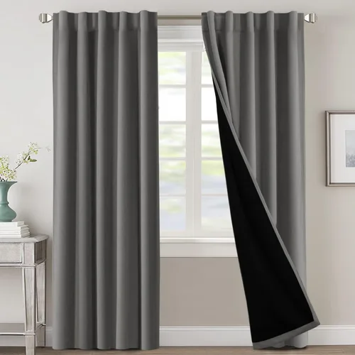 Vista 149 de H.VERSAILTEX Cortinas 100% opacas para dormitorio con forro negro, cortinas de oscurecimiento de habitación completa, con aislamiento térmico
