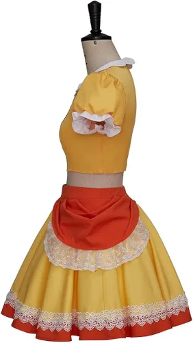 Vista 6 de RocailleCos Disfraz de princesa de margarita amarilla para cosplay, vestido corto, falda corta, traje de Halloween para mujeres y niñas