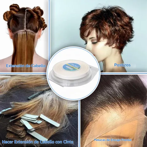Vista 6 de 5/16"(0.8cm)*12 yardas Cinta para extensiones de cabello con cinta adhesiva de doble cara para extensiones de cabello (blanco)