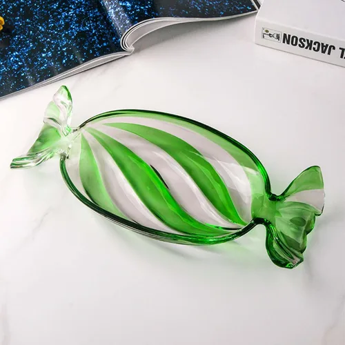 Vista 9 de Bandeja de cristal para dulces, platos de frutas de mesa, plato de postre para pastel, decoración de Navidad, decoración navideña, verde