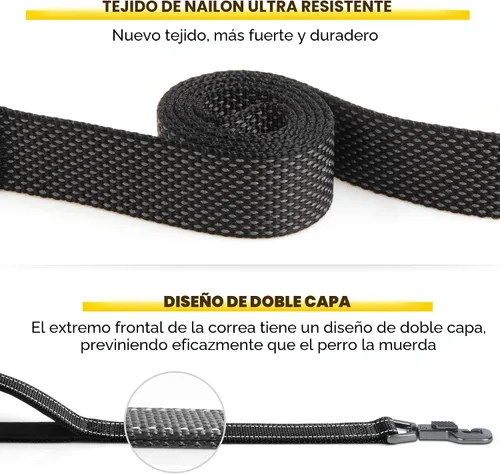 Vista 3 de Fida Correa resistente de 4 pies para perro con 2 cómodas asas acolchadas, asa de tráfico y gancho avanzado de fácil presión, correa reflectante