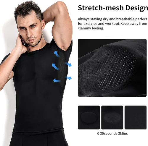 Vista 3 de Niksa Camisas de compresión para hombre, paquete de 3, camisetas de compresión atléticas de manga corta, camisetas de entrenamiento frescas y secas
