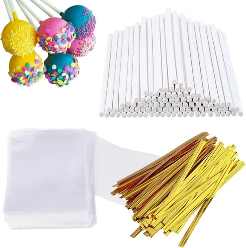 Vista 8 de 8 Inch Lollipop Sticks and Wrappers Kit, 300 Pcs for Large Cake Pop, Candy