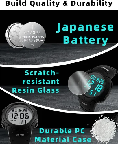 Vista 7 de CakCity Reloj deportivo digital para hombre, pantalla LED, esfera grande, reloj militar para hombre, impermeable, casual, luminoso, cronómetro