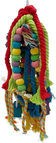 Vista 2 de Juguetes para masticar loro de 20.5 pulgadas – Juguetes de cuerda de algodón y desgarro de bloques de madera para loro mediano grande extra grande