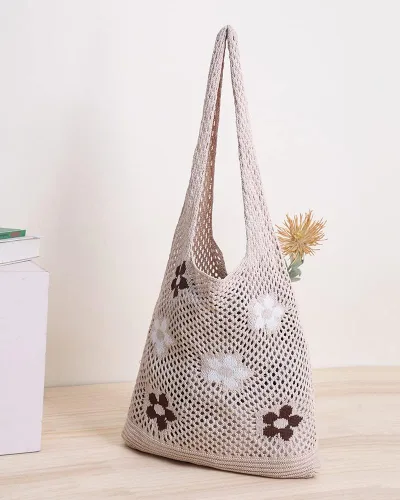 Vista 3 de ENBEI Bolsas bohemias, bolsa de punto de hombro, bolsa de mano Y2K estética, bolso de ganchillo lindo para mujeres, regalos hippie