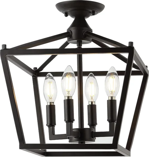 Vista 14 de JONATHAN Y Plains JYL7610H - Farol semiempotrado de hierro con 4 luces de 12 pulgadas, diseño de pagoda de marco abierto moderno de granja con jaula