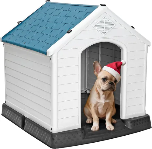 Vista 12 de ZENY Casa de plástico para perros – Perrera impermeable con rejillas de ventilación y suelo elevado para todo tipo de clima para interiores