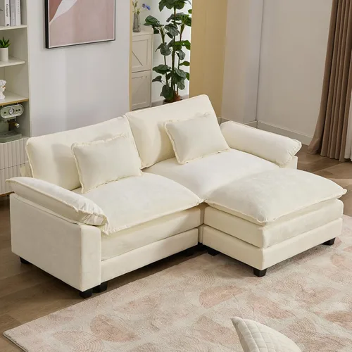 Vista 47 de IPKIG 117" Modular Sectional Cloud Couch, Modern L-Shaped Sofa with Ottoman Blanco beige