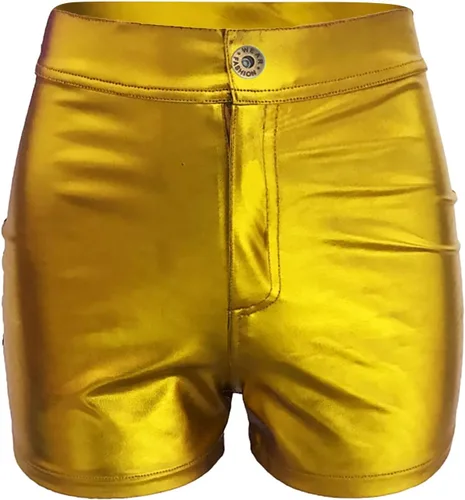 Vista 4 de Pantalones cortos de entrenamiento para mujer, pantalones cortos de entrenamiento de cintura alta con levantamiento de glúteos, metálicos