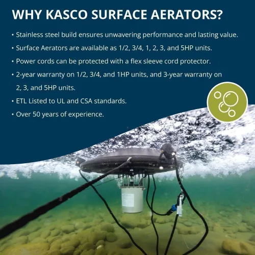 Vista 5 de Kasco Aireador de superficie de 1 HP – 120 voltios, cable de alimentación de 50 pies – 4400AF050 Efficient Surface Aeration for ponds up to 1