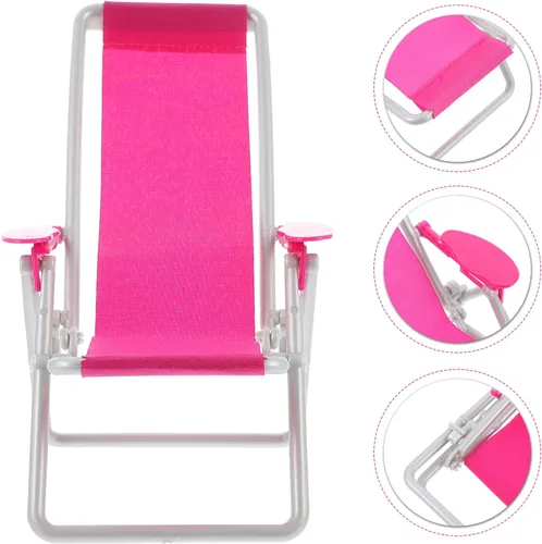 Vista 5 de Toyvian Silla de playa plegable en miniatura, muebles de casa de muñecas, silla de cubierta Longue Deck Mini Accesorios de muebles Accesorios Rosy 3