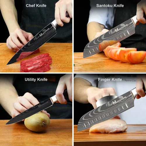 Vista 4 de Juego de cuchillos de cocina de acero inoxidable alemán, 3 piezas, cuchillo de chef de alto carbono, mango ergonómico de madera