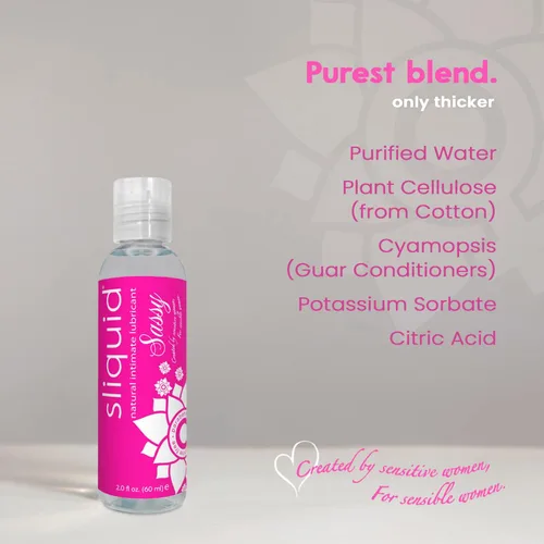 Vista 8 de Sliquid Sassy - Lubricante a base de agua, gel grueso y duradero, lubricante natural para mujeres/hombres/parejas, sin perfume, 2 onzas líquidas