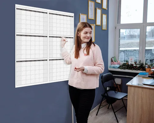 Vista 2 de Calendario grande de borrado en seco para pared, calendario de pared laminado gigante de 3 meses, planificador mensual de pizarra blanca grande