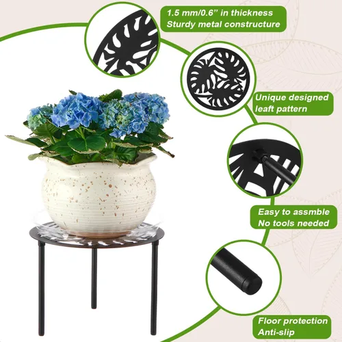 Vista 2 de Paquete de 5 soportes de metal resistente de 12 pulgadas para macetas grandes para interiores y exteriores, soporte para macetas de hierro a prueba