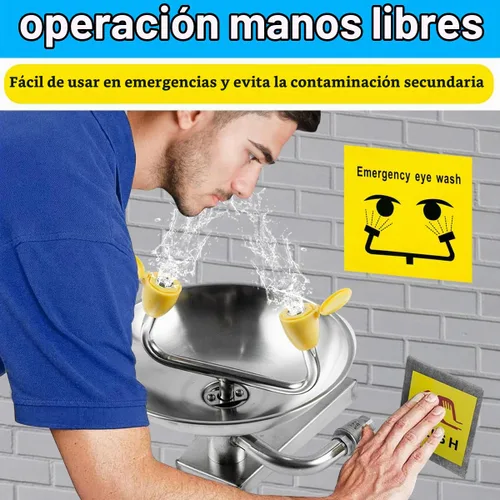 Vista 2 de Estación de lavado de ojos de montaje en pared de acero inoxidable 304 aprobada por OSHA