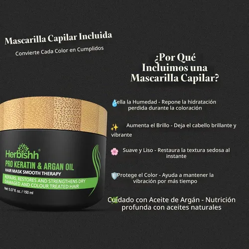 Vista 3 de Paquete combinado – 2 unidades de champú de color de cabello Herbishh + 1 máscara de cabello intenso de argán – Tinte para cabello gris de larga