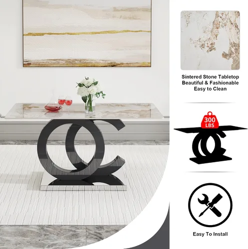 Vista 7 de Mesa de comedor rectangular minimalista grande y moderna adecuada para 6 y 8 personas, equipada con un escritorio con patrón de 0.4 pulgadas