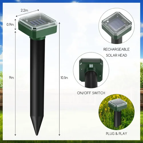 Vista 6 de Paquete de 8 repelentes de topos alimentado por energía solar, repelente ultrasónico de topos disuasorio para patio, repelente solar de roedores al