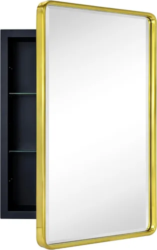 Vista 3 de TEHOME Gabinete de Medicina de Montaje en Superficie de 16x24 Pulgadas en Oro Cepillado para Baño con Espejo Gabinete de Medicina Cuadrado