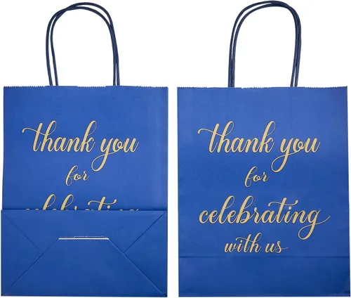 Vista 8 de DjinnGlory Paquete de 50 bolsas de regalo de papel de bienvenida de tamaño mediano color azul marino de 10 x 8 x 4 pulgadas, bolsas