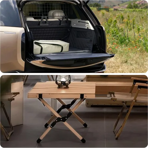 Vista 6 de Mesa plegable portátil, mesa de bambú de 4 pies para acampar al aire libre, mesa de picnic baja para sentarse en el suelo, mesa plegable de playa