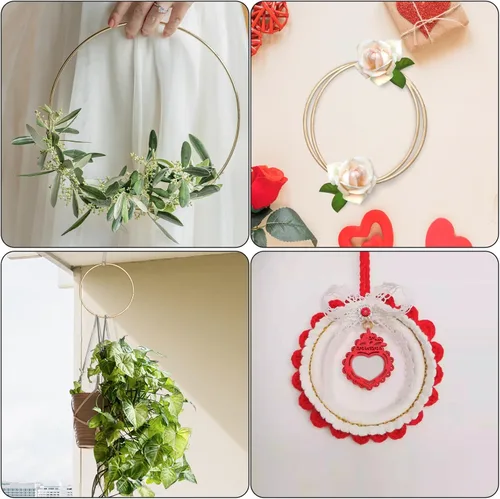 Vista 4 de Abeillo 4 anillos atrapasueños de 10 pulgadas, anillos de metal de macramé para manualidades, aro floral dorado, aro de macramé floral