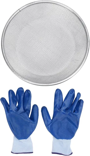 Vista 6 de Tamiz de suelo de acero inoxidable, versátil herramienta de jardinería a prueba de óxido con pantallas de malla, colador con guantes antideslizantes