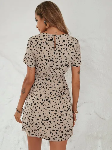 Vista 2 de MakeMeChic Vestido corto de verano para mujer con estampado de manga corta y lazo lateral