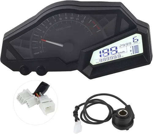 Vista 8 de Acouto Velocímetro de motocicleta para 300 6 engranajes LCD motocicleta odómetro tacómetro velocidad medidor de combustible 15000RPM 0.0-123.7 mi/h