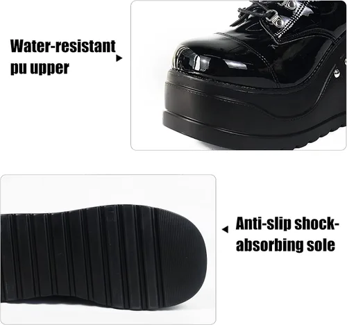 Vista 4 de Erocalli Botas de plataforma góticas para mujer con cordones con cadena botines cortos con tachuelas