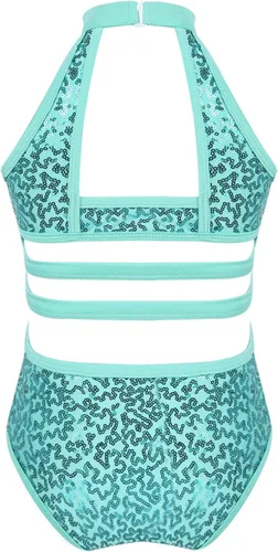 Vista 2 de Maillot de ballet sin mangas con lentejuelas y cuello halter