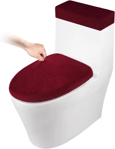 Vista 8 de Funda elástica para tapa de inodoro y funda para tanque de inodoro, juego de cubiertas elásticas para baño, tela de poliéster y elastano jacquard
