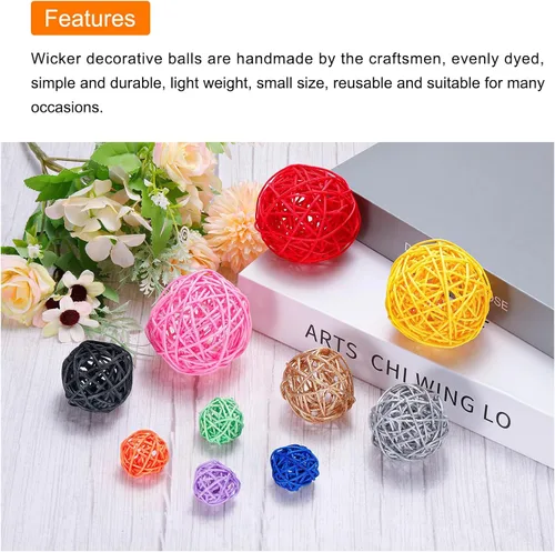 Vista 3 de MECCANIXITY 18 bolas decorativas de mimbre de ratán de 2 pulgadas para rellenos de jarrones, bodas, jardines, fiestas de pasillo, color marrón