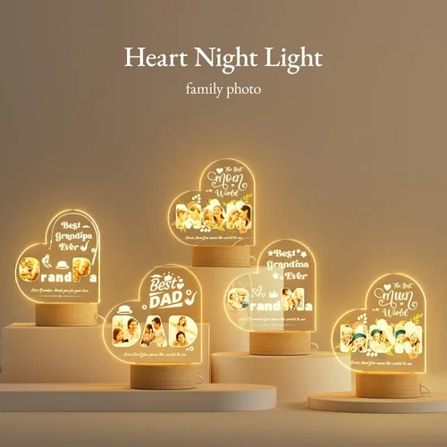 Vista 4 de Bemaystar Regalos para el día de la madre para abuela, regalos personalizados para abuela, luz nocturna LED acrílica con imagen, regalos para abuela