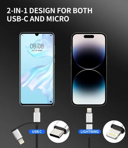 Vista 6 de Adaptador de cable OTG para iPhone (2 en 1) USB-A hembra a USB C Lightning macho convertidor para Apple para iPhone 15 Pro Max Plus para iPad Air