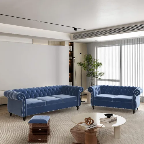 Vista 11 de AVZEAR Juego de sofá modular de 2 piezas para sala de estar, sofá tapizado, moderno juego de sofás estilo con botones acolchonados, sofá Beige
