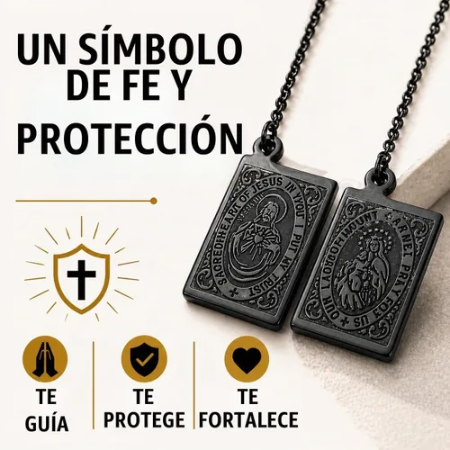 Vista 3 de Steeltime - Escapulario de San Benito (18 quilates) chapado en oro de 18 quilates Negro
